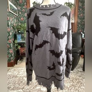 Dolls Kill Widow Oversized Distressed Bat Print Sweater
